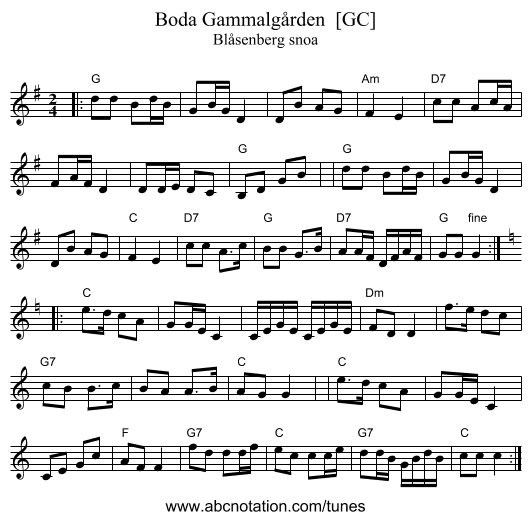 Boda Gammalg&aring;rden  [GC] - staff notation