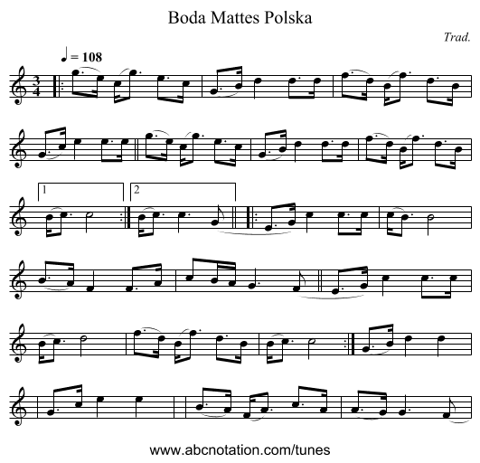 Boda Mattes Polska - staff notation