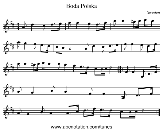 Boda Polska - staff notation
