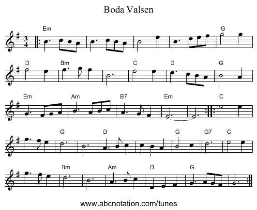 Boda Valsen - staff notation