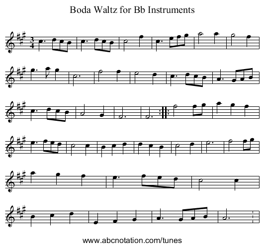 Boda Waltz for Bb Instruments - staff notation