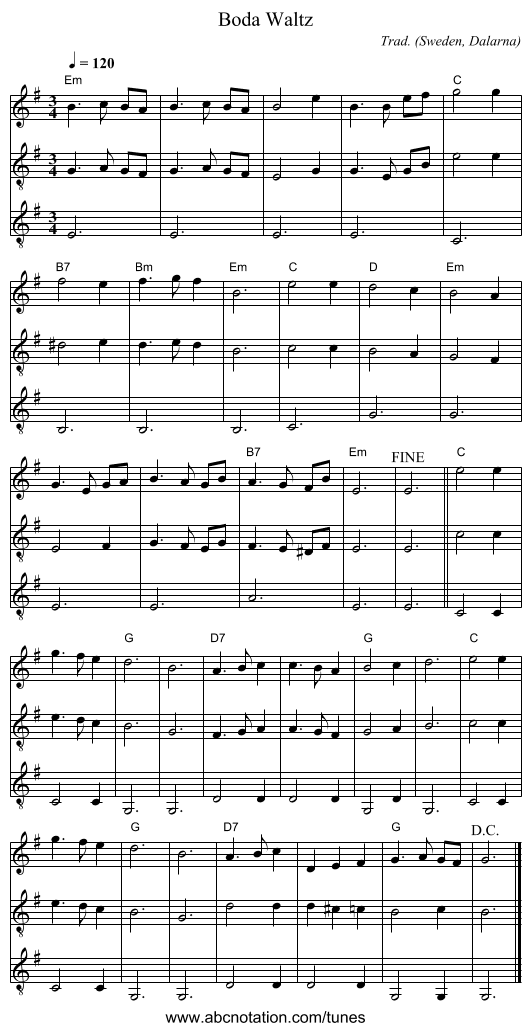 Boda Waltz - staff notation
