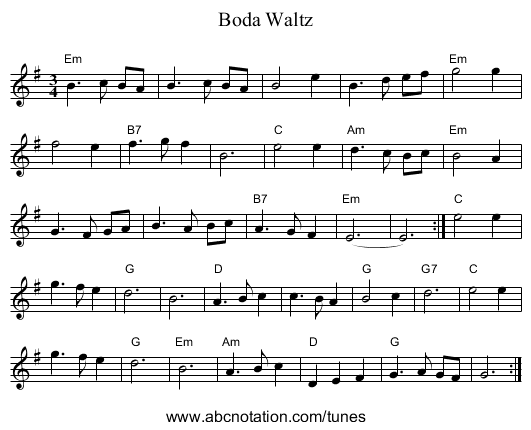 Boda Waltz - staff notation