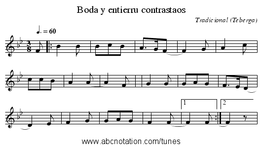 Boda y entierru contrastaos - staff notation