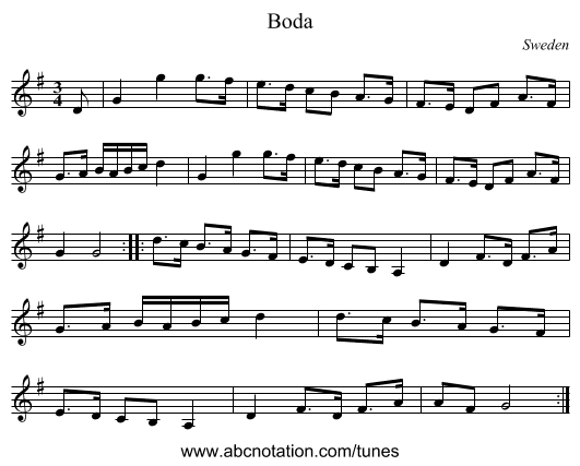 Boda - staff notation