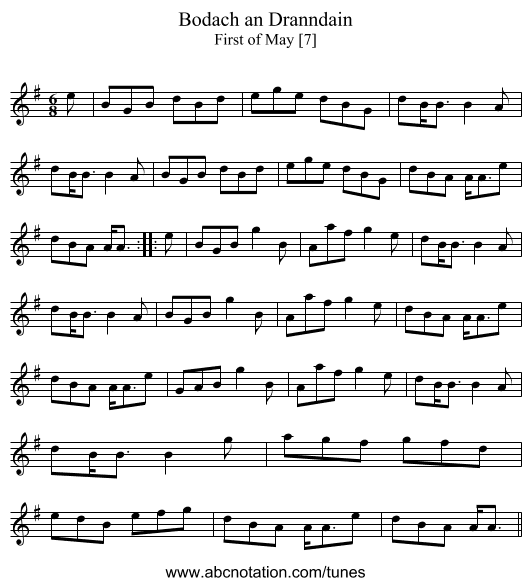 Bodach an Dranndain - staff notation