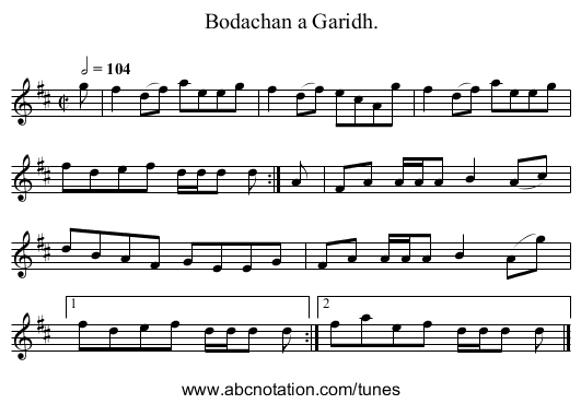 Bodachan a Garidh. - staff notation