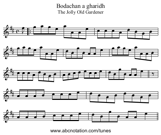 Bodachan a gharidh - staff notation