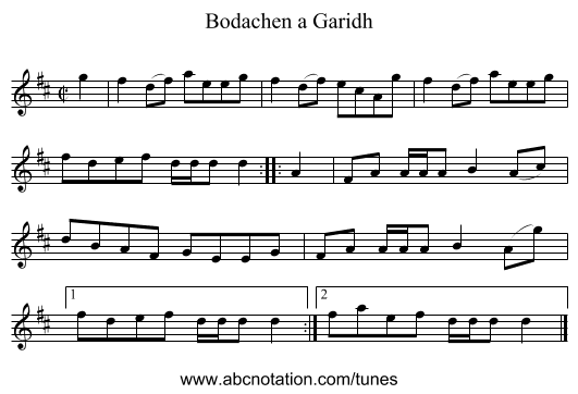 Bodachen a Garidh - staff notation