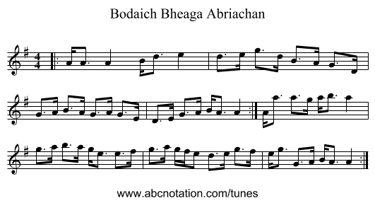 Bodaich Bheaga Abriachan - staff notation