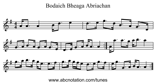 Bodaich Bheaga Abriachan - staff notation