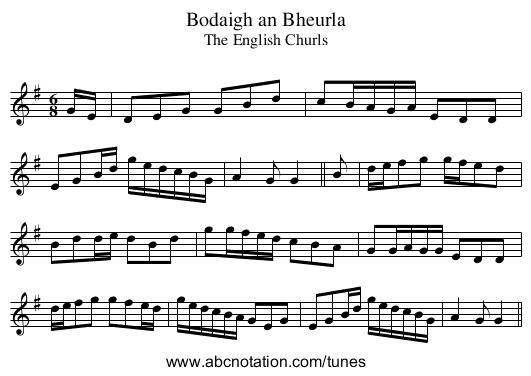 Bodaigh an Bheurla - staff notation