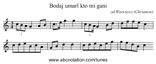 Bodaj umarl kto mi gani - staff notation