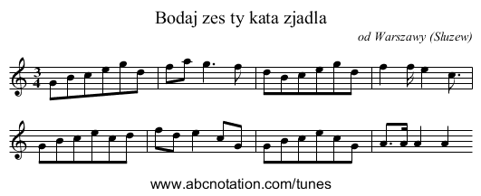 Bodaj zes ty kata zjadla - staff notation