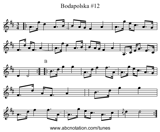Bodapolska #12 - staff notation
