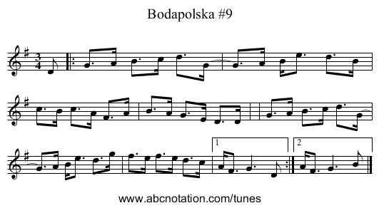 Bodapolska #9 - staff notation