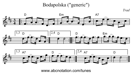 Bodapolska (generic) - staff notation