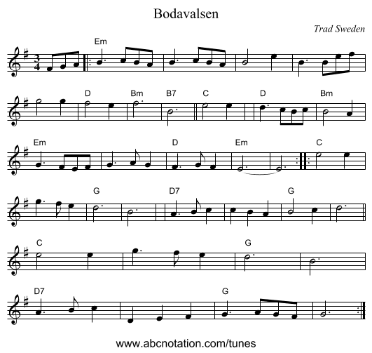 Bodavalsen - staff notation