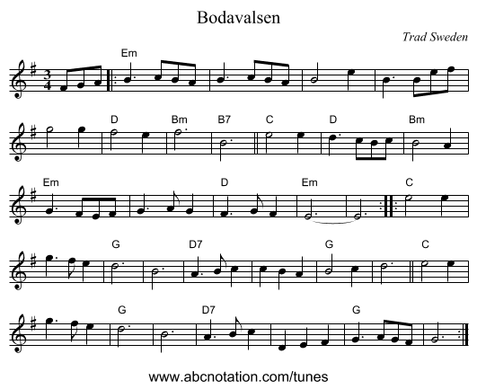 Bodavalsen - staff notation