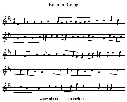 Bodmin Riding - staff notation