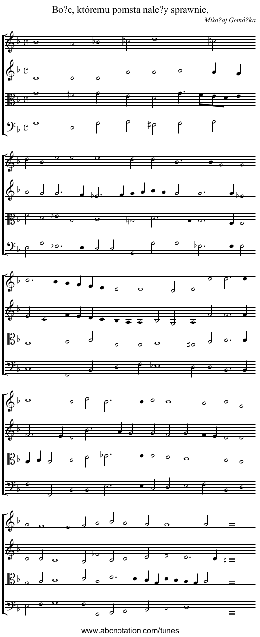 Bo?e, któremu pomsta nale?y sprawnie, - staff notation