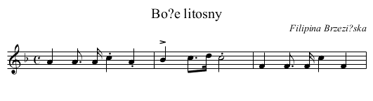 Bo?e litosny - staff notation