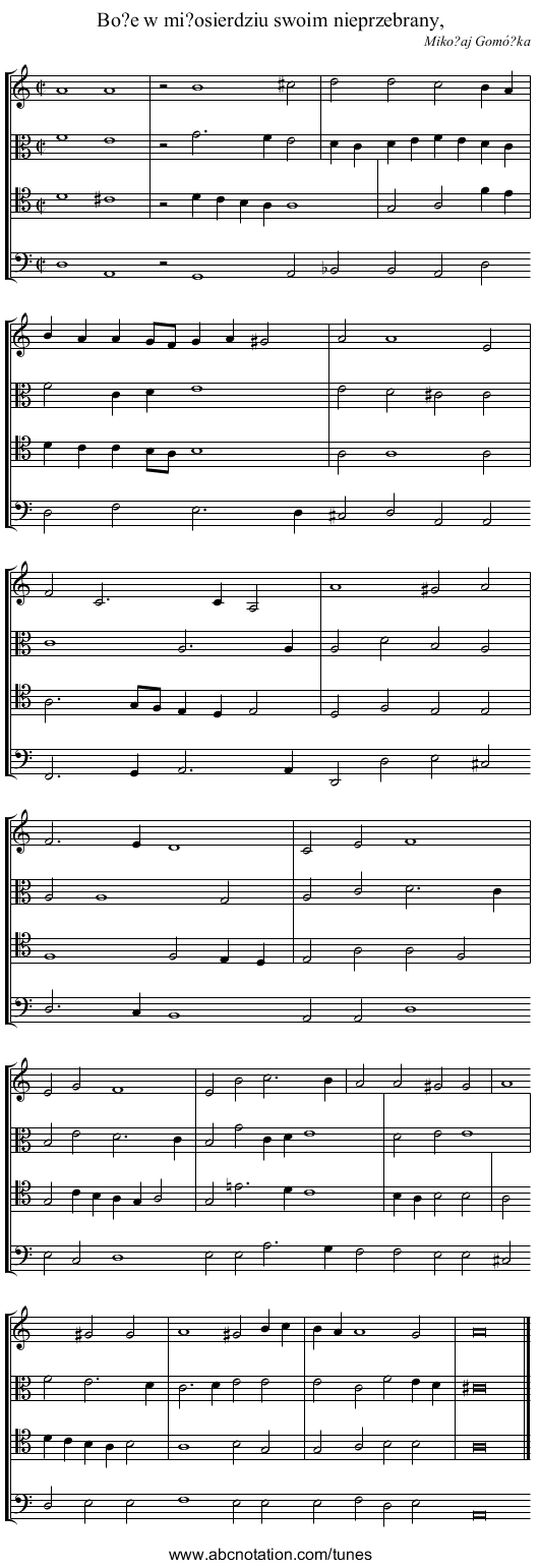 Bo?e w mi?osierdziu swoim nieprzebrany, - staff notation