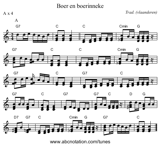 Boer en boerinneke - staff notation