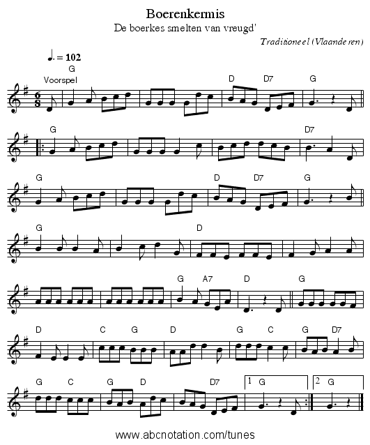 Boerenkermis - staff notation