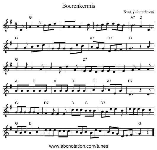 Boerenkermis - staff notation