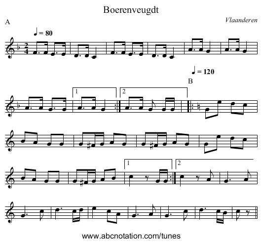 Boerenveugdt - staff notation