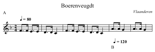 Boerenveugdt - staff notation