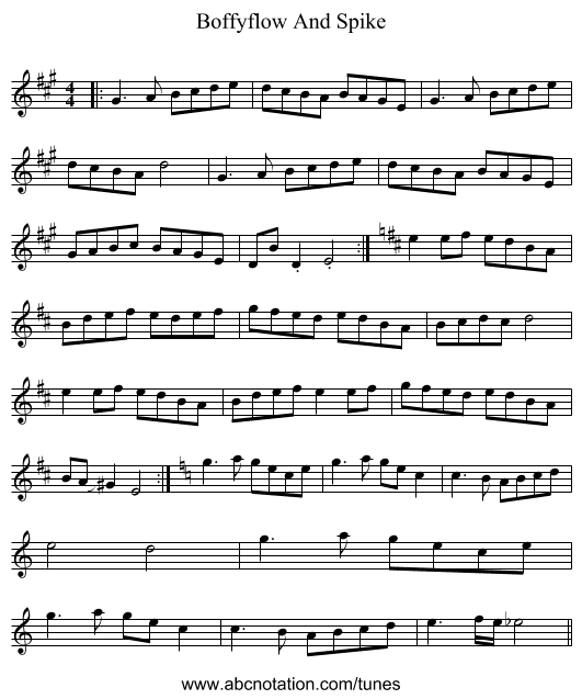 Boffyflow And Spike - staff notation