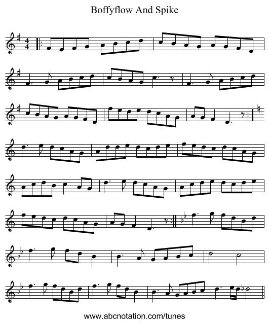 Boffyflow And Spike - staff notation
