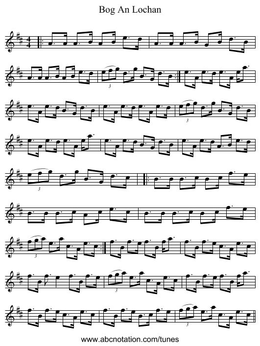Bog An Lochan - staff notation