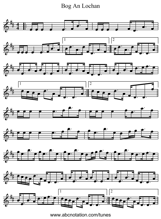 Bog An Lochan - staff notation