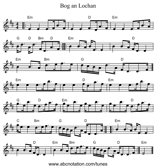 Bog an Lochan - staff notation