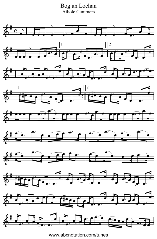 Bog an Lochan - staff notation