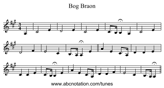 Bog Braon - staff notation