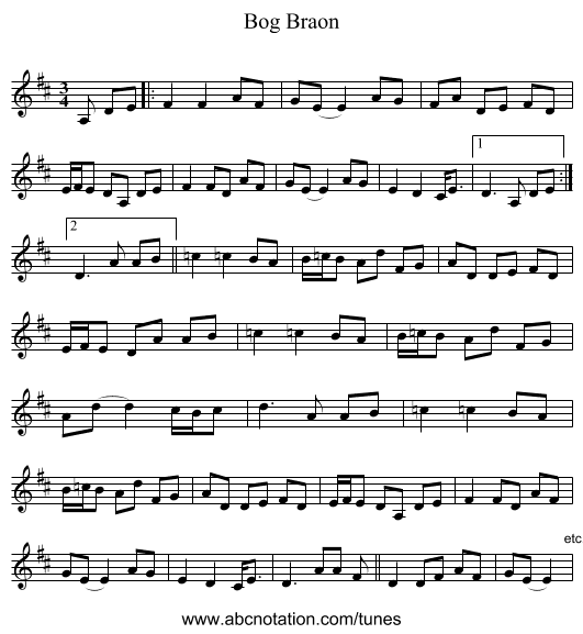 Bog Braon - staff notation