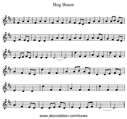 Bog Braon - staff notation