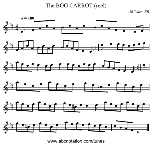 BOG CARROT (reel), The - staff notation