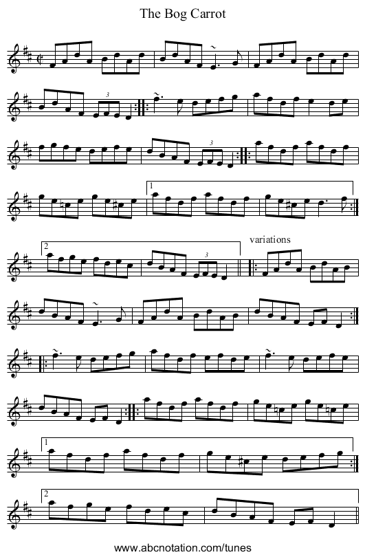 Bog Carrot, The - staff notation