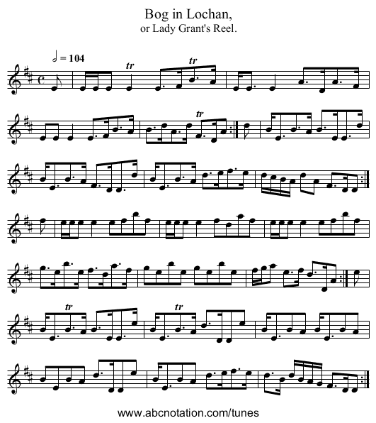 Bog in Lochan, - staff notation