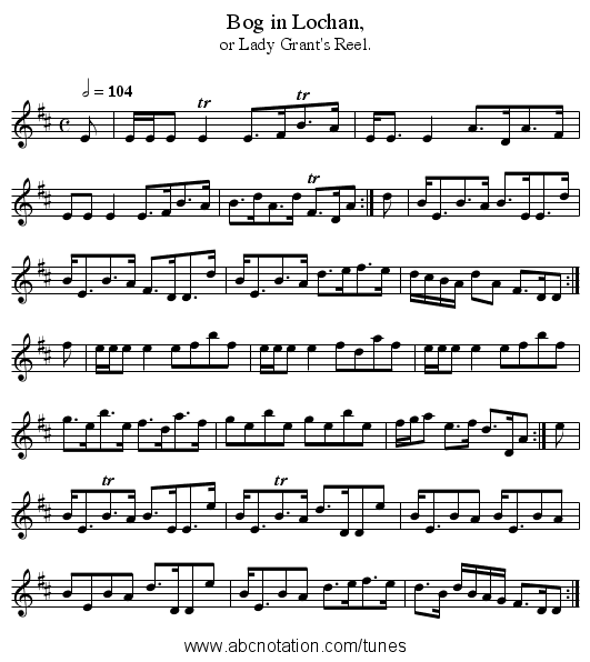 Bog in Lochan, - staff notation