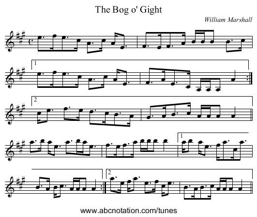 Bog o' Gight, The - staff notation