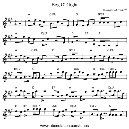 Bog O' Gight - staff notation