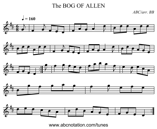BOG OF ALLEN, The - staff notation