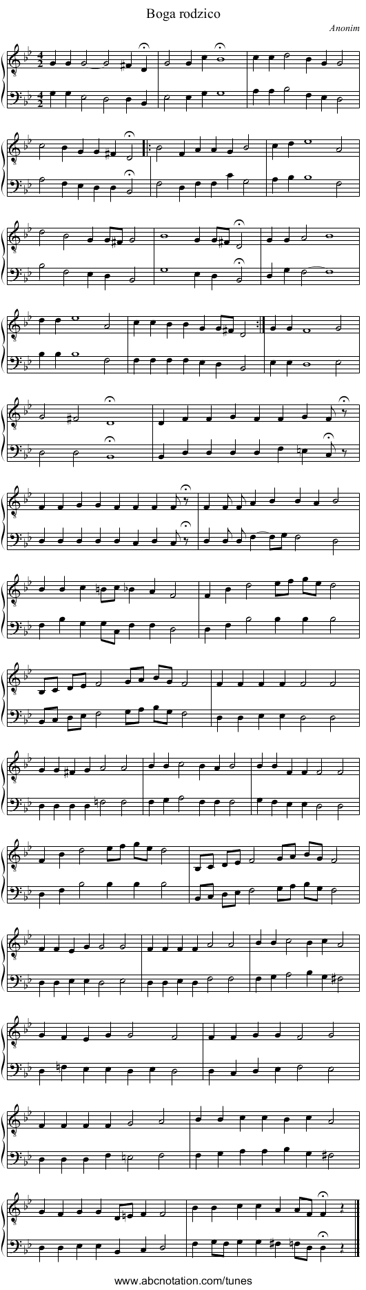 Boga rodzico - staff notation