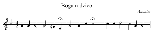Boga rodzico - staff notation